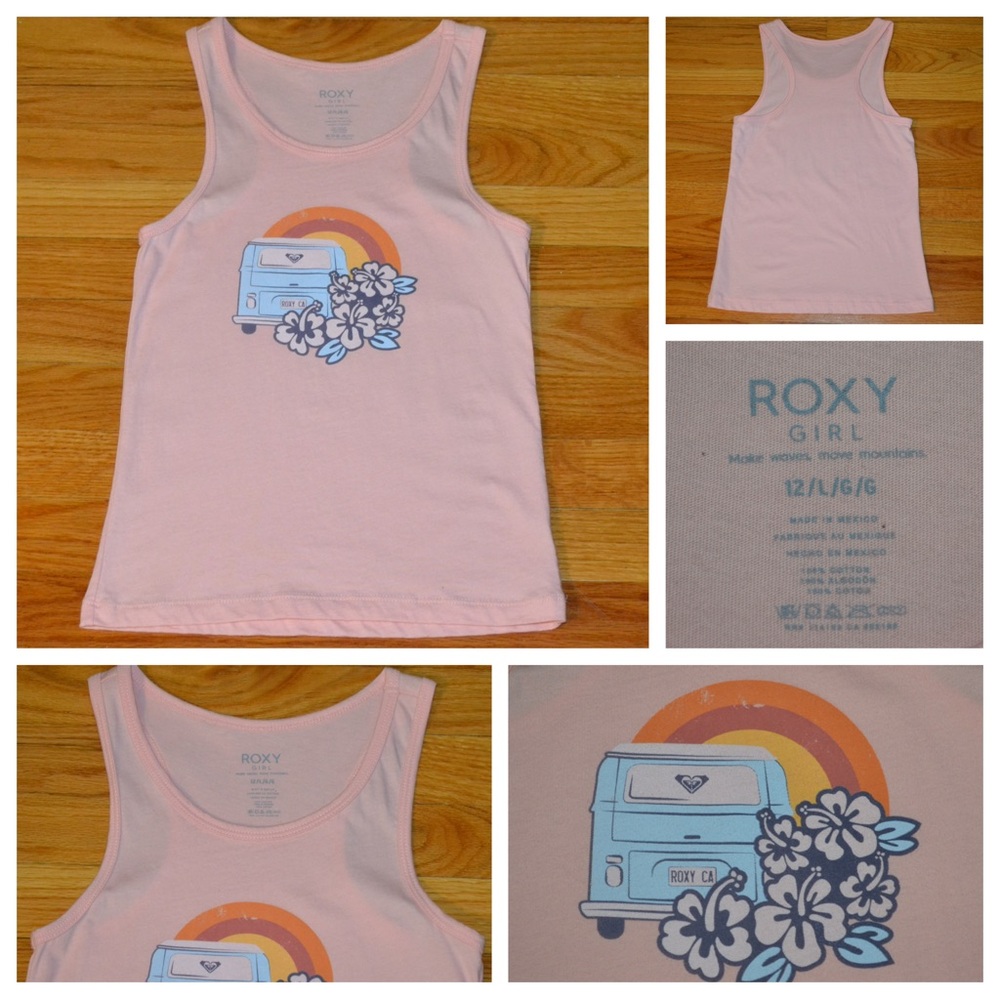 Youth girls Roxy rainbow and flower tank top t-shirt, size L 12